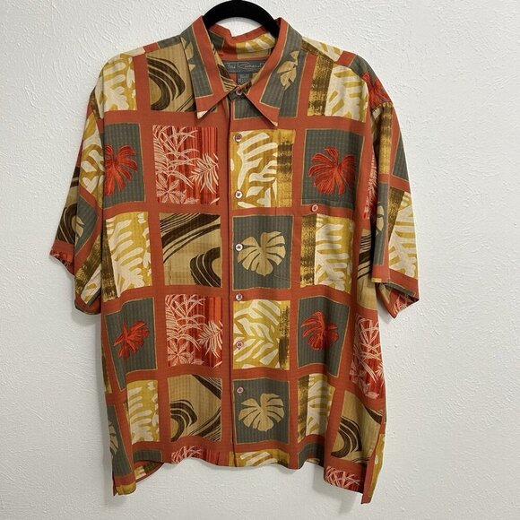 Tori Richard 100% Silk Hawaiian Short Orange Colorful Color Block Patchwork Sz L - Picture 1 of 10